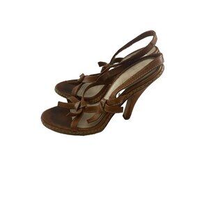 Prada Women's 'Antic' Brown Leather Strappy Heels - 38 (7)